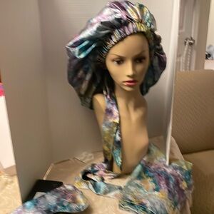 YITTY 3pc SATIN PRETTY GOOD NIGHT KIT Aqua TieDye OSFM